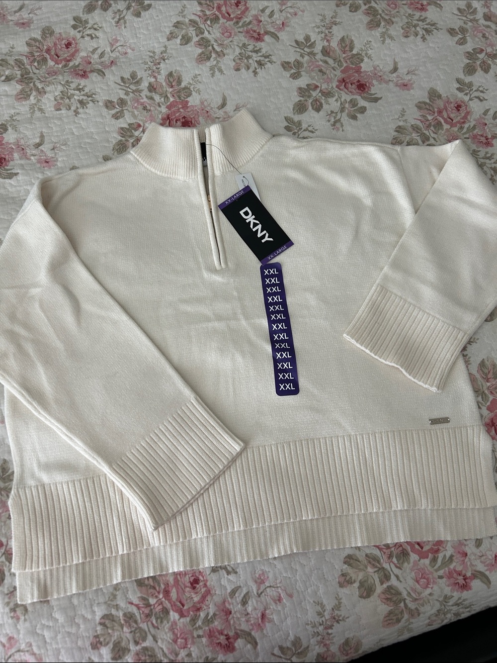 DKNY Cream Half-Zip Mock Neck Sweater